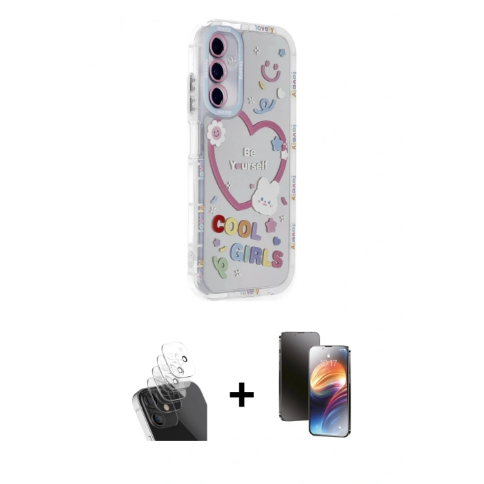 MARSİLYAN™- Galaxy A15 4G Kılıf Ahenk Modern Serisi - Siyah 3D Antistatik Mat Seramik Nano Ekran Koruyucu + Kamera Lens Koruma Cam - SF