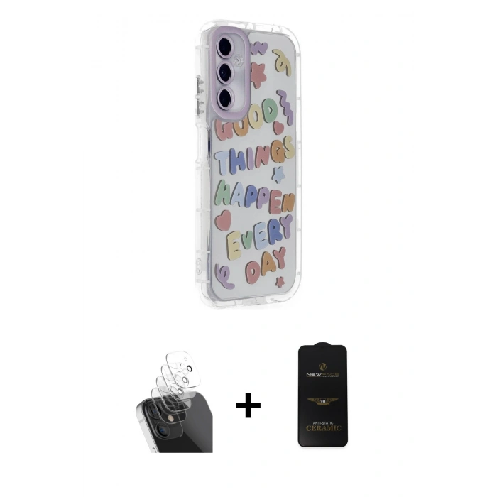 MARSİLYAN™- Galaxy A15 4G Kılıf Ahenk Modern Serisi - Siyah 6D Antistatik Mat Seramik Hayalet Nano Ekran Koruyucu + Kamera Lens Koruma Cam - SF