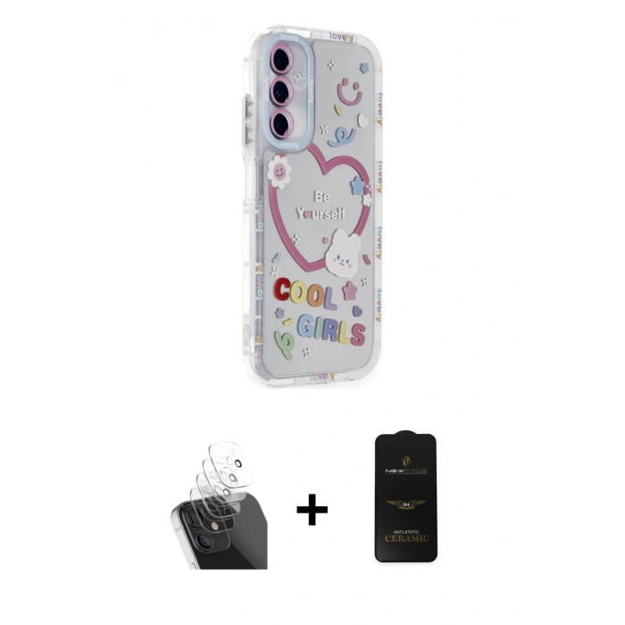 MARSİLYAN™- Galaxy A15 4G Kılıf Ahenk Modern Serisi - Siyah 6D Antistatik Mat Seramik Hayalet Nano Ekran Koruyucu + Kamera Lens Koruma Cam - SF