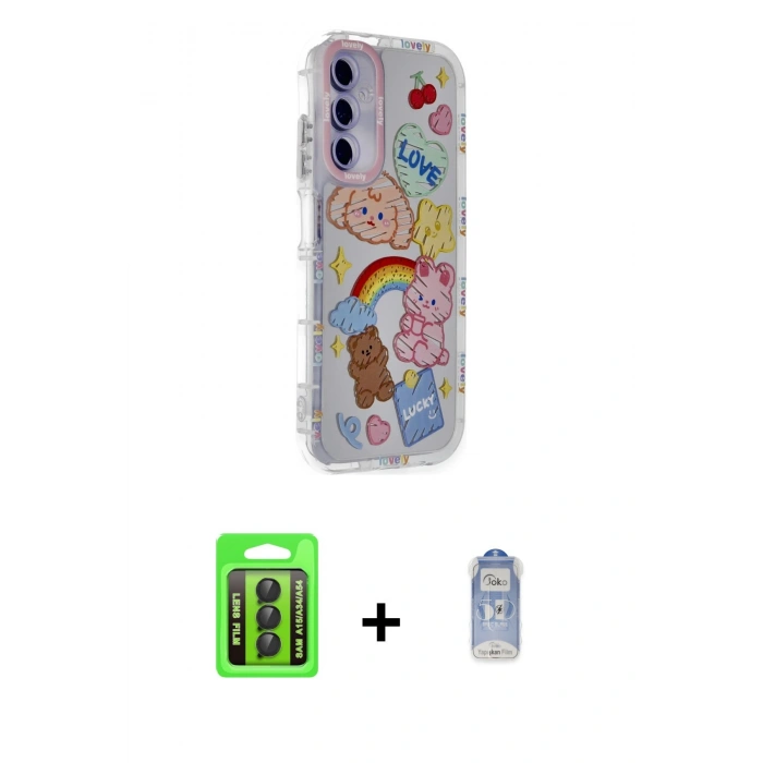 MARSİLYAN™- Galaxy A15 4G Kılıf Ahenk Modern Serisi - Siyah Joko Magic 5D Cam + Raze Metal Kamera Lens - SH
