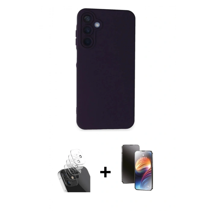MARSİLYAN™- Galaxy A15 4G Kılıf Ahenk Serisi - Siyah 3D Antistatik Mat Seramik Nano Ekran Koruyucu + Kamera Lens Koruma Cam - SF