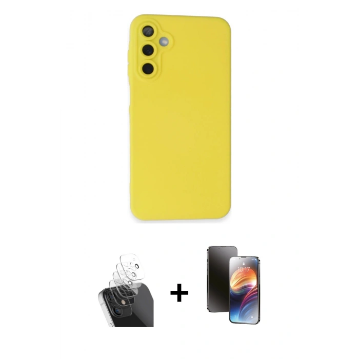 MARSİLYAN™- Galaxy A15 4G Kılıf Ahenk Serisi - Siyah 3D Antistatik Mat Seramik Nano Ekran Koruyucu + Kamera Lens Koruma Cam - SF