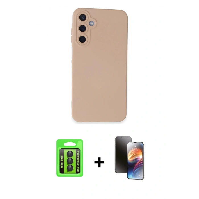 MARSİLYAN™- Galaxy A15 4G Kılıf Ahenk Serisi - Siyah 3D Antistatik Mat Seramik Nano Ekran Koruyucu + Raze Metal Kamera Lens - SH
