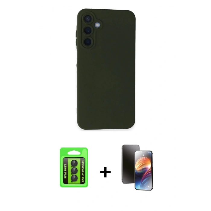 MARSİLYAN™- Galaxy A15 4G Kılıf Ahenk Serisi - Siyah 3D Antistatik Mat Seramik Nano Ekran Koruyucu + Raze Metal Kamera Lens - SH