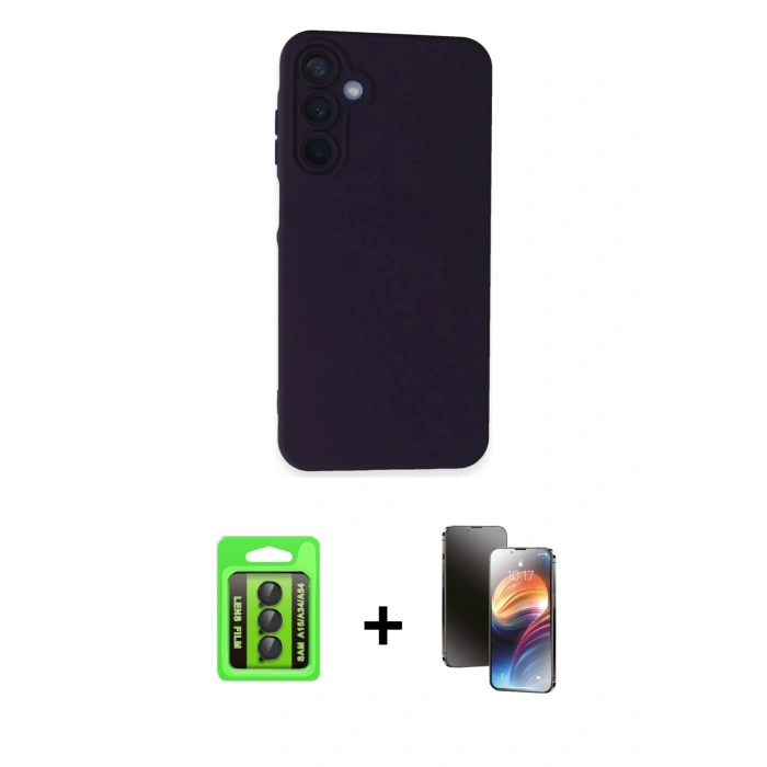 MARSİLYAN™- Galaxy A15 4G Kılıf Ahenk Serisi - Siyah 3D Antistatik Mat Seramik Nano Ekran Koruyucu + Raze Metal Kamera Lens - SH