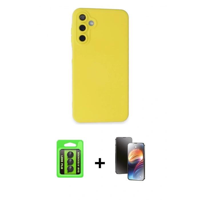 MARSİLYAN™- Galaxy A15 4G Kılıf Ahenk Serisi - Siyah 3D Antistatik Mat Seramik Nano Ekran Koruyucu + Raze Metal Kamera Lens - SH