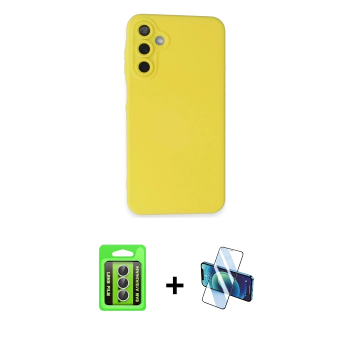 MARSİLYAN™- Galaxy A15 4G Kılıf Ahenk Serisi - Siyah 3D Antistatik Seramik Nano Ekran Koruyucu + Raze Metal Kamera Lens - GS