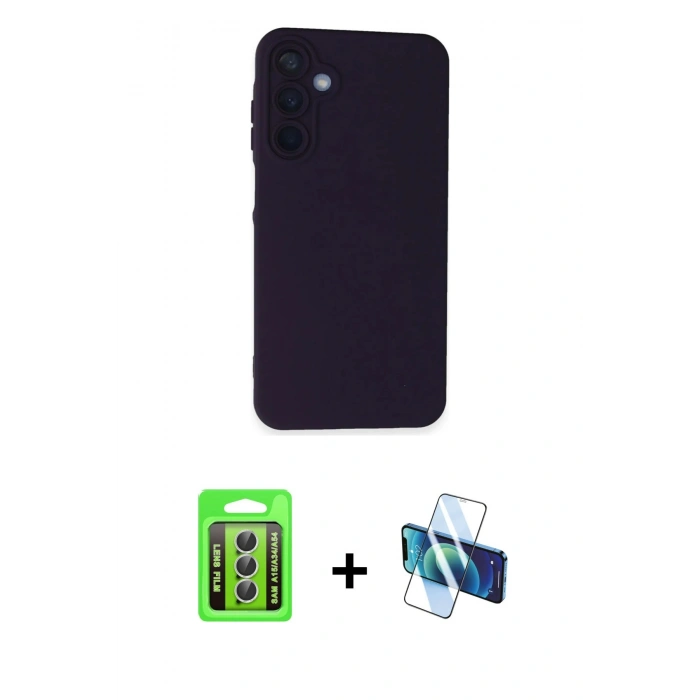 MARSİLYAN™- Galaxy A15 4G Kılıf Ahenk Serisi - Siyah 3D Antistatik Seramik Nano Ekran Koruyucu + Raze Metal Kamera Lens - GS