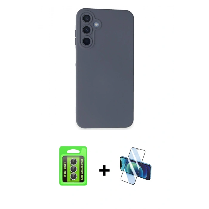 MARSİLYAN™- Galaxy A15 4G Kılıf Ahenk Serisi - Siyah 3D Antistatik Seramik Nano Ekran Koruyucu + Raze Metal Kamera Lens - GS
