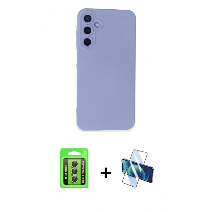 MARSİLYAN™- Galaxy A15 4G Kılıf Ahenk Serisi - Siyah 3D Antistatik Seramik Nano Ekran Koruyucu + Raze Metal Kamera Lens - GS