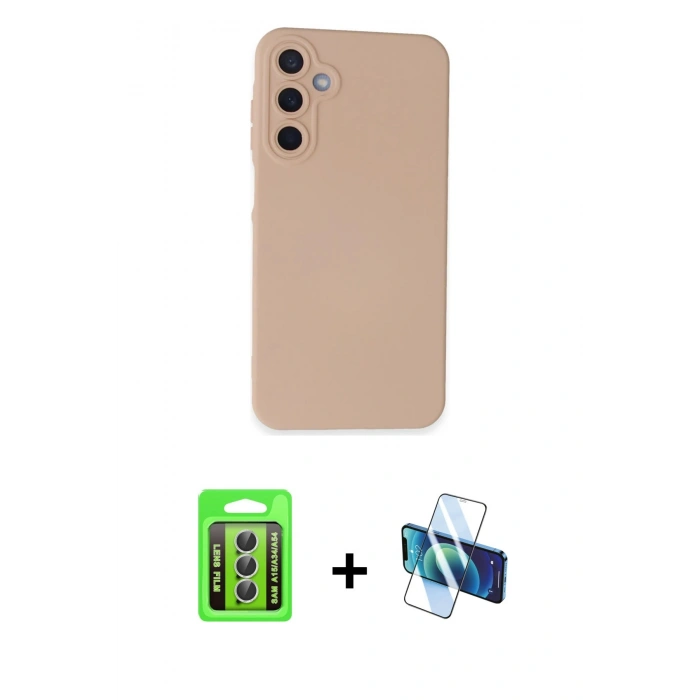 MARSİLYAN™- Galaxy A15 4G Kılıf Ahenk Serisi - Siyah 3D Antistatik Seramik Nano Ekran Koruyucu + Raze Metal Kamera Lens - GS