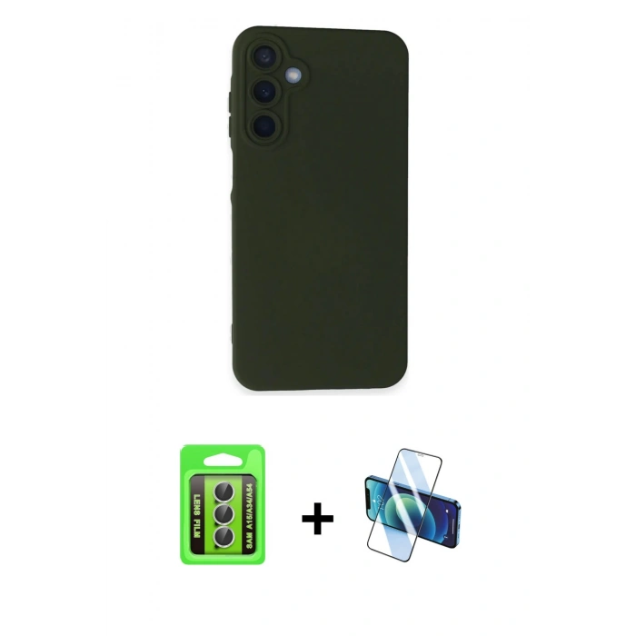 MARSİLYAN™- Galaxy A15 4G Kılıf Ahenk Serisi - Siyah 3D Antistatik Seramik Nano Ekran Koruyucu + Raze Metal Kamera Lens - GS