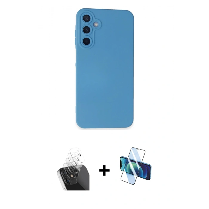 MARSİLYAN™- Galaxy A15 4G Kılıf Ahenk Serisi - Siyah 3D Antistatik Seramik Nano Ekran Koruyucu + Kamera Lens Koruma Cam - SF