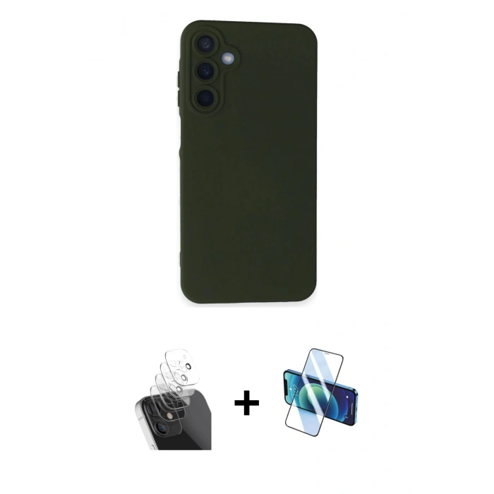 MARSİLYAN™- Galaxy A15 4G Kılıf Ahenk Serisi - Siyah 3D Antistatik Seramik Nano Ekran Koruyucu + Kamera Lens Koruma Cam - SF