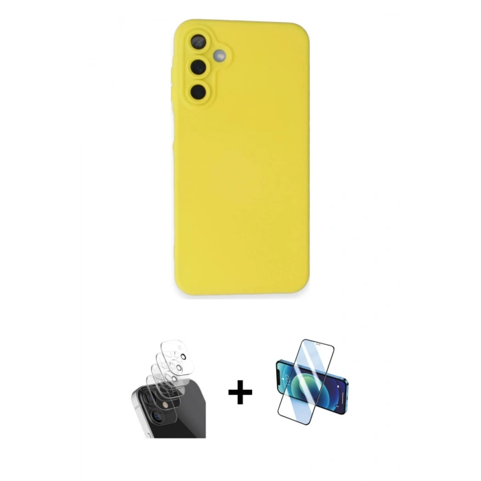 MARSİLYAN™- Galaxy A15 4G Kılıf Ahenk Serisi - Siyah 3D Antistatik Seramik Nano Ekran Koruyucu + Kamera Lens Koruma Cam - SF