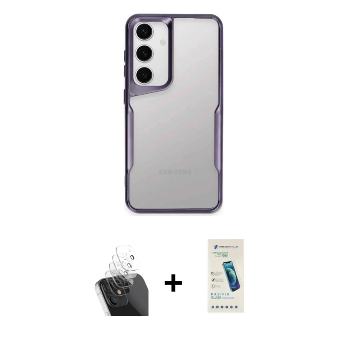MARSİLYAN™- Galaxy A15 4G Kılıf Akış Çizgi Koleksiyonu - Şeffaf Pasifik Cam Ekran Koruyucu + Şeffaf Kamera Lens Koruma Cam