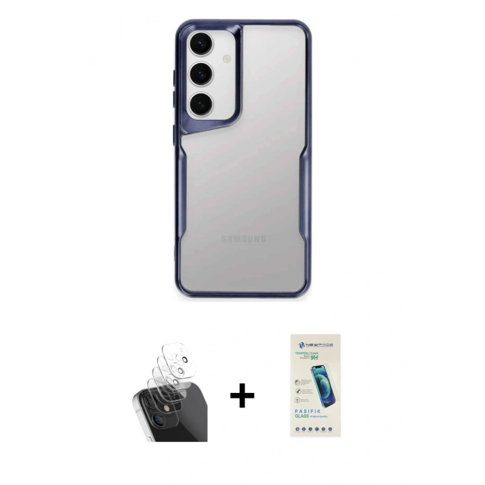 MARSİLYAN™- Galaxy A15 4G Kılıf Akış Çizgi Koleksiyonu - Şeffaf Pasifik Cam Ekran Koruyucu + Şeffaf Kamera Lens Koruma Cam