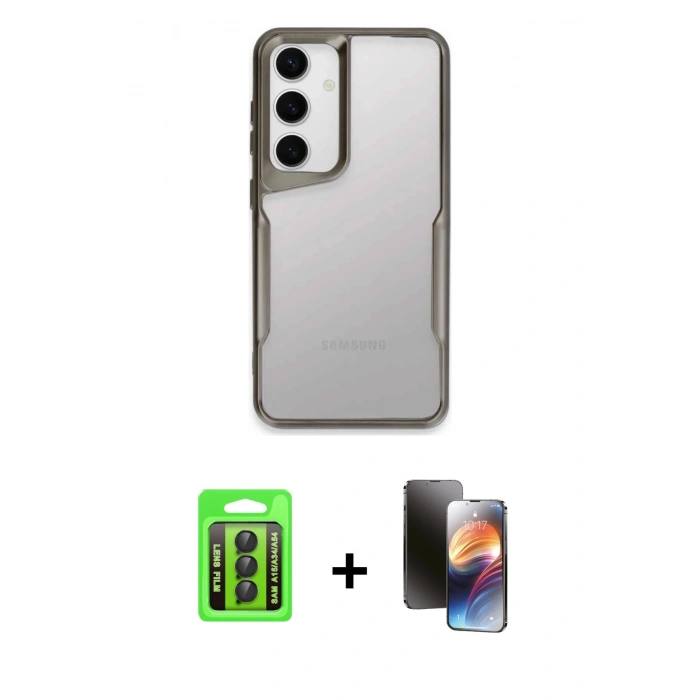 MARSİLYAN™- Galaxy A15 4G Kılıf Akış Çizgi Koleksiyonu - Siyah 3D Antistatik Mat Seramik Nano Ekran Koruyucu + Raze Metal Kamera Lens - SH