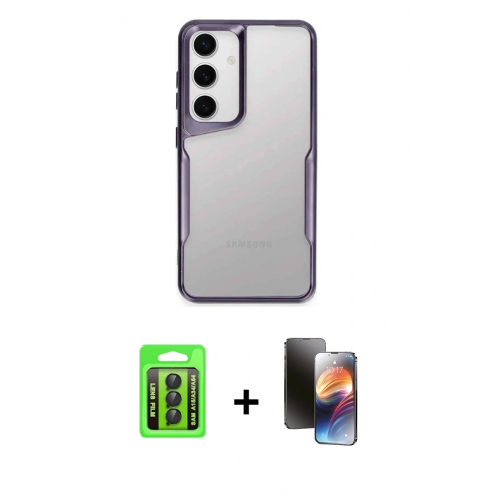 MARSİLYAN™- Galaxy A15 4G Kılıf Akış Çizgi Koleksiyonu - Siyah 3D Antistatik Mat Seramik Nano Ekran Koruyucu + Raze Metal Kamera Lens - SH