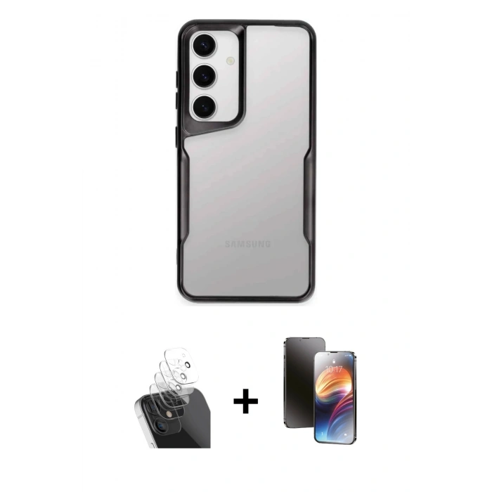 MARSİLYAN™- Galaxy A15 4G Kılıf Akış Çizgi Koleksiyonu - Siyah 3D Antistatik Mat Seramik Nano Ekran Koruyucu + Kamera Lens Koruma Cam - SF
