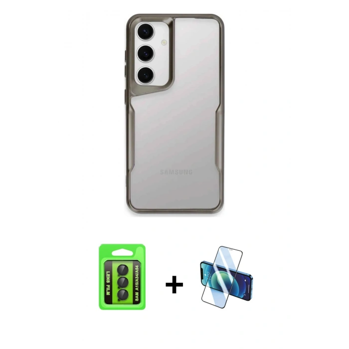 MARSİLYAN™- Galaxy A15 4G Kılıf Akış Çizgi Koleksiyonu - Siyah 3D Antistatik Seramik Nano Ekran Koruyucu + Raze Metal Kamera Lens - SH