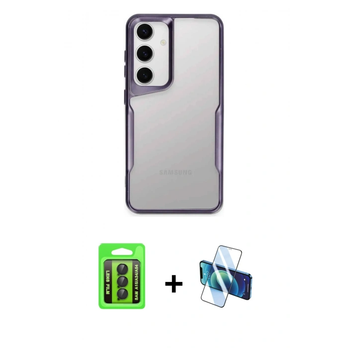 MARSİLYAN™- Galaxy A15 4G Kılıf Akış Çizgi Koleksiyonu - Siyah 3D Antistatik Seramik Nano Ekran Koruyucu + Raze Metal Kamera Lens - SH