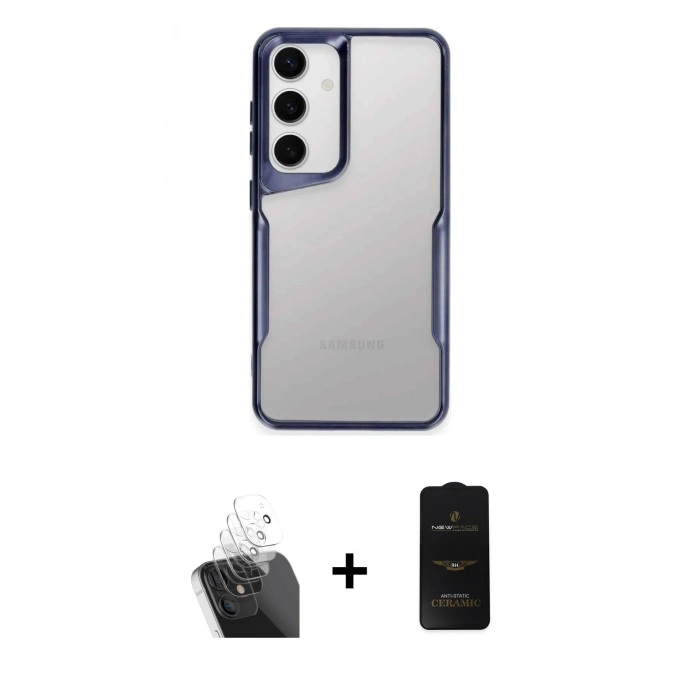 MARSİLYAN™- Galaxy A15 4G Kılıf Akış Çizgi Koleksiyonu - Siyah 6D Antistatik Mat Seramik Hayalet Nano Ekran Koruyucu + Kamera Lens Koruma Cam - SF