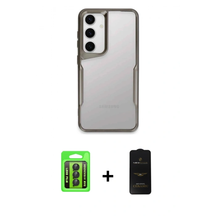 MARSİLYAN™- Galaxy A15 4G Kılıf Akış Çizgi Koleksiyonu - Siyah 6D Antistatik Mat Seramik Hayalet Nano Ekran Koruyucu + Raze Metal Kamera Lens - SH