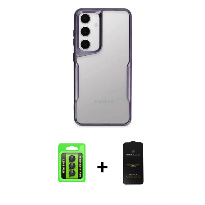 MARSİLYAN™- Galaxy A15 4G Kılıf Akış Çizgi Koleksiyonu - Siyah 6D Antistatik Mat Seramik Hayalet Nano Ekran Koruyucu + Raze Metal Kamera Lens - SH