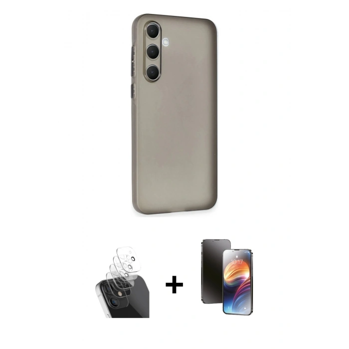 MARSİLYAN™- Galaxy A15 4G Kılıf Atlas Minimal Prime - Siyah 3D Antistatik Mat Seramik Nano Ekran Koruyucu + Kamera Lens Koruma Cam - SF
