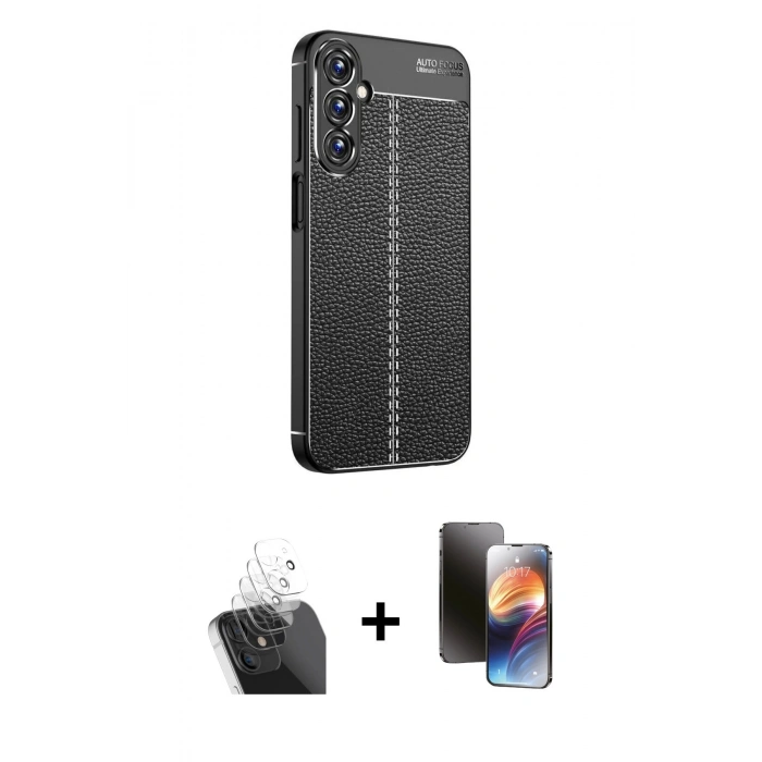 MARSİLYAN™- Galaxy A15 4G Kılıf Doruk Klasik Özel Seri - Siyah 3D Antistatik Mat Seramik Nano Ekran Koruyucu + Kamera Lens Koruma Cam - SF