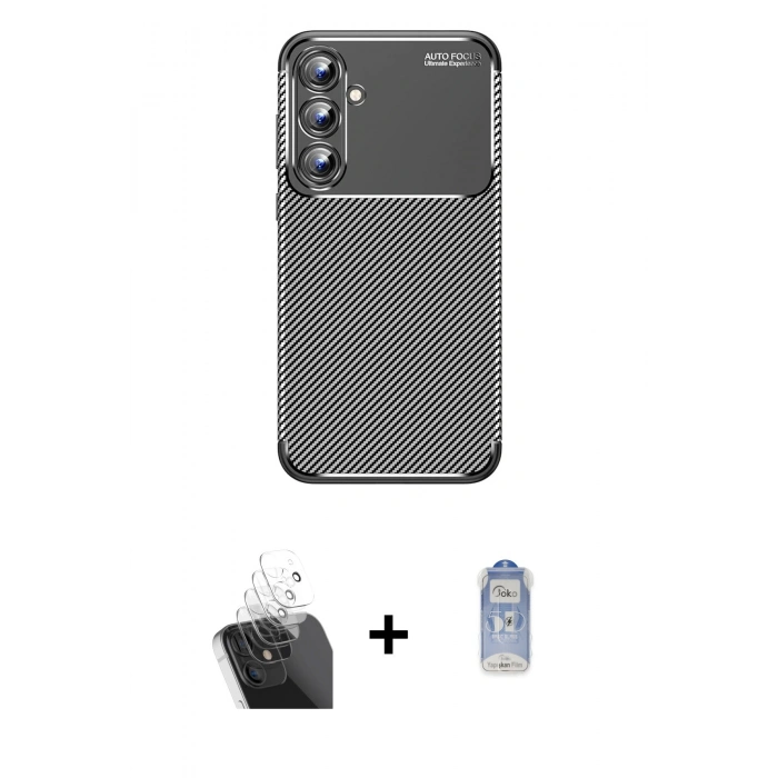 MARSİLYAN™- Galaxy A15 4G Kılıf Eksen Form Prime - Siyah Joko Magic 5D Cam + Şeffaf Kamera Lens Koruma Cam