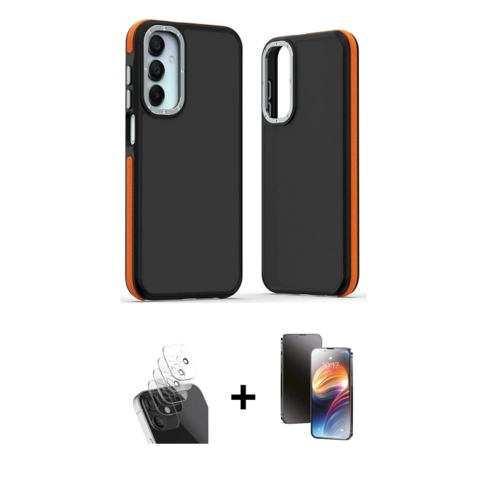 MARSİLYAN™- Galaxy A15 4G Kılıf Eksen Işık - Siyah 3D Antistatik Mat Seramik Nano Ekran Koruyucu + Kamera Lens Koruma Cam - SF