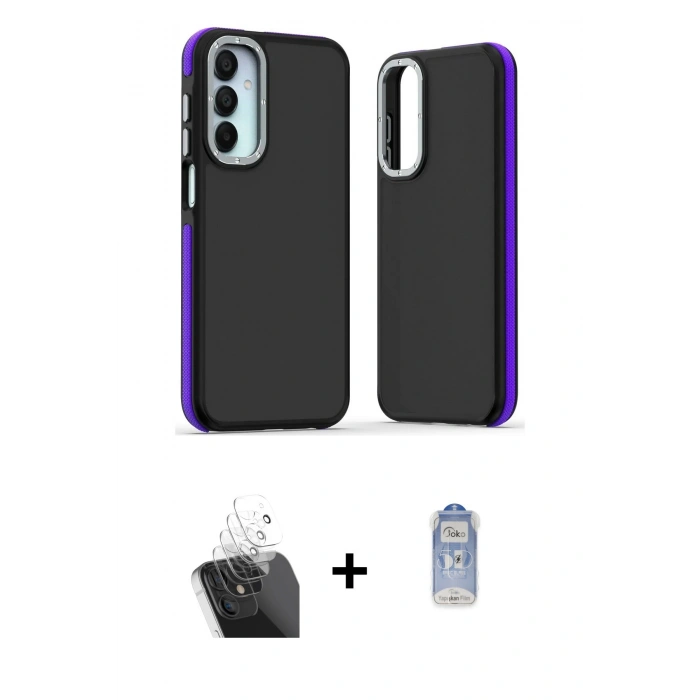 MARSİLYAN™- Galaxy A15 4G Kılıf Eksen Işık - Siyah Joko Magic 5D Cam + Kamera Lens Koruma Cam - SF