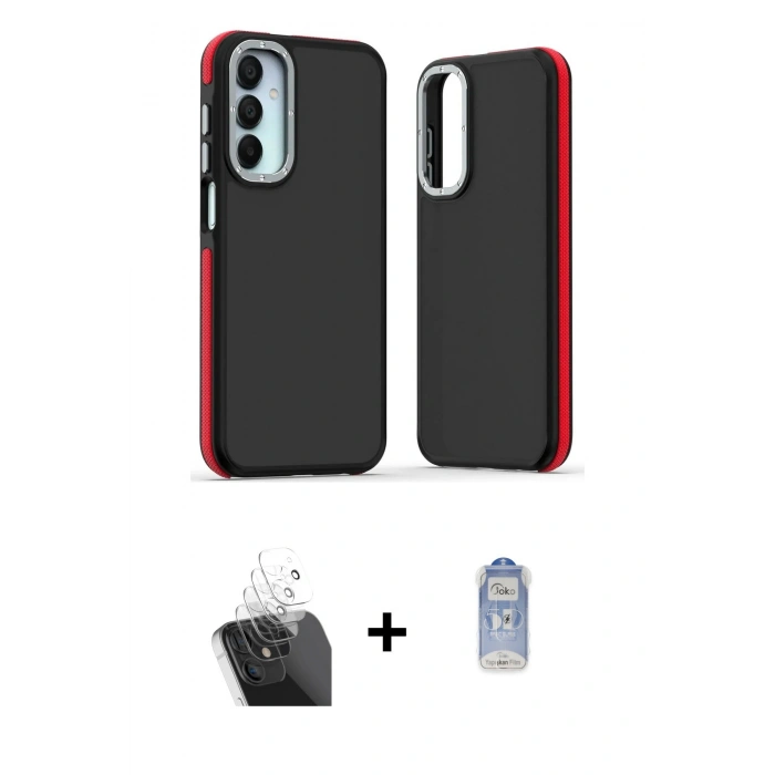 MARSİLYAN™- Galaxy A15 4G Kılıf Eksen Işık - Siyah Joko Magic 5D Cam + Kamera Lens Koruma Cam - SF