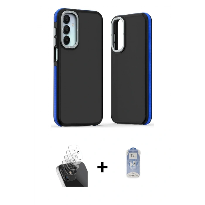 MARSİLYAN™- Galaxy A15 4G Kılıf Eksen Işık - Siyah Joko Magic 5D Cam + Kamera Lens Koruma Cam - SF