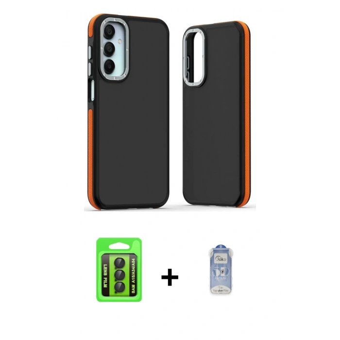 MARSİLYAN™- Galaxy A15 4G Kılıf Eksen Işık - Siyah Joko Magic 5D Cam + Raze Metal Kamera Lens - SH