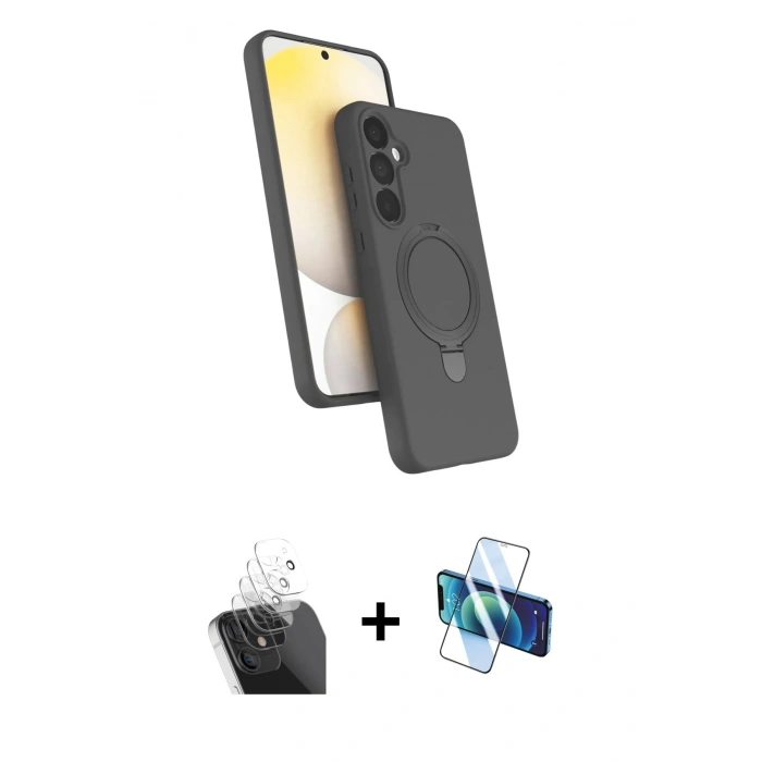 MARSİLYAN™- Galaxy A15 4G Kılıf İz Işık Koleksiyonu - Siyah 3D Antistatik Cam Ekran Koruyucu + Kamera Lens Koruma Cam - SF