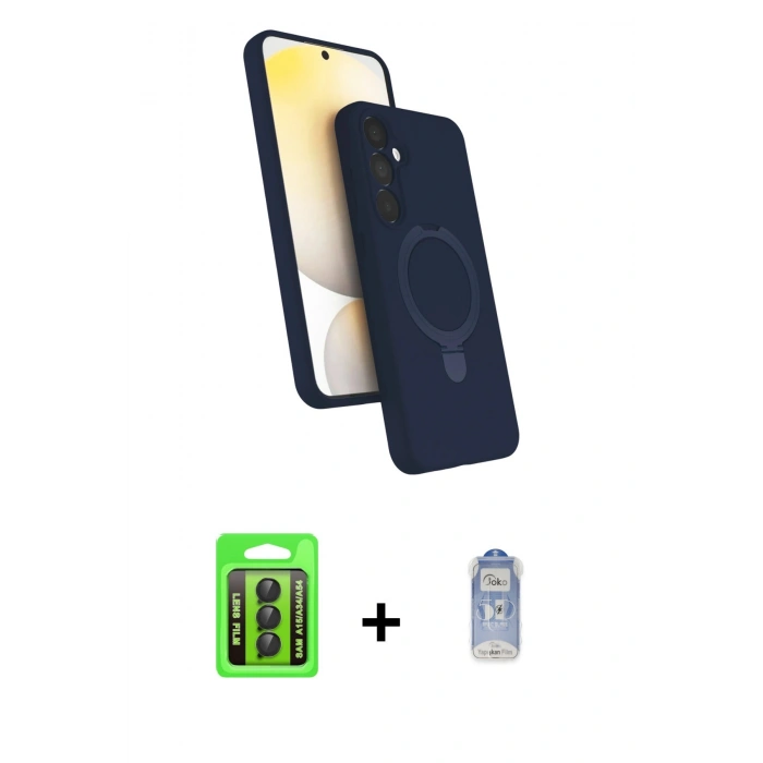 MARSİLYAN™- Galaxy A15 4G Kılıf İz Işık Koleksiyonu - Siyah Joko Magic 5D Cam + Raze Metal Kamera Lens - SH