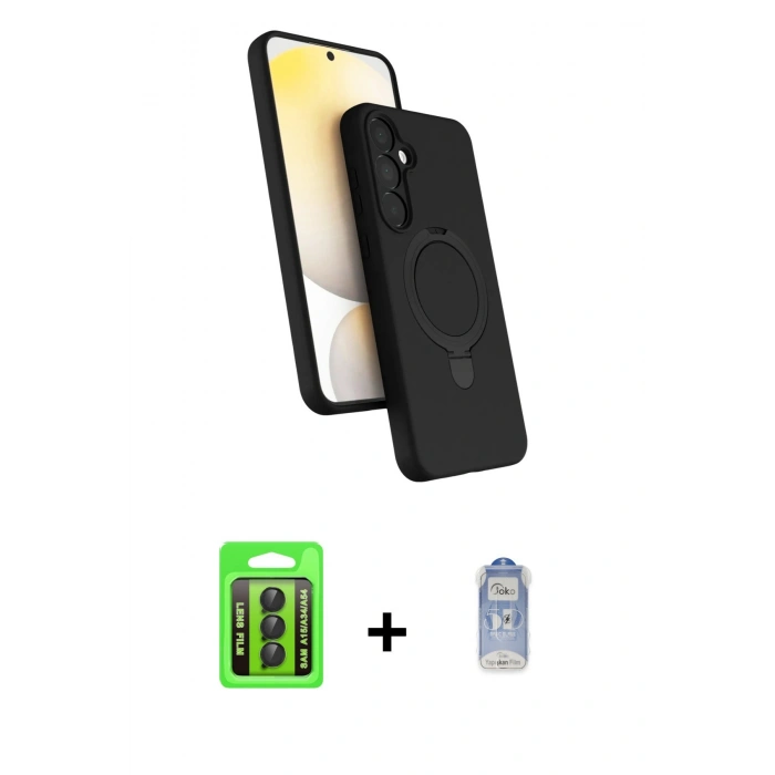 MARSİLYAN™- Galaxy A15 4G Kılıf İz Işık Koleksiyonu - Siyah Joko Magic 5D Cam + Raze Metal Kamera Lens - SH