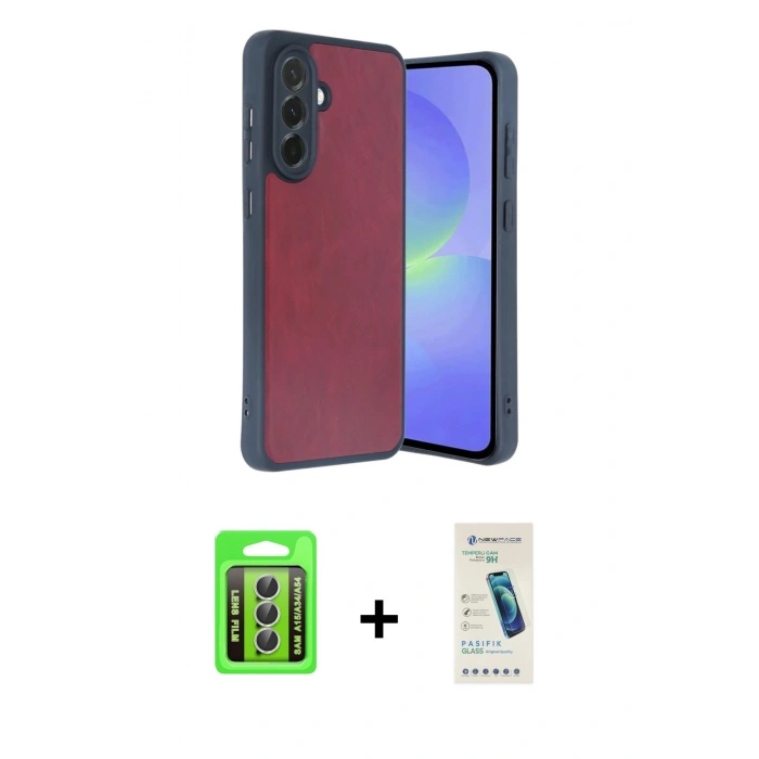 MARSİLYAN™- Galaxy A15 4G Kılıf Kıvılcım Işık Serisi - Şeffaf Pasifik Cam Ekran Koruyucu + Raze Metal Kamera Lens - GS
