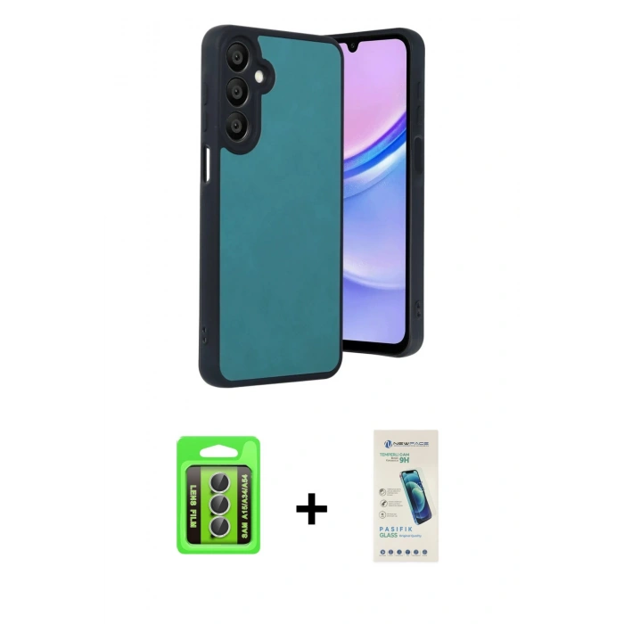 MARSİLYAN™- Galaxy A15 4G Kılıf Kıvılcım Işık Serisi - Şeffaf Pasifik Cam Ekran Koruyucu + Raze Metal Kamera Lens - GS