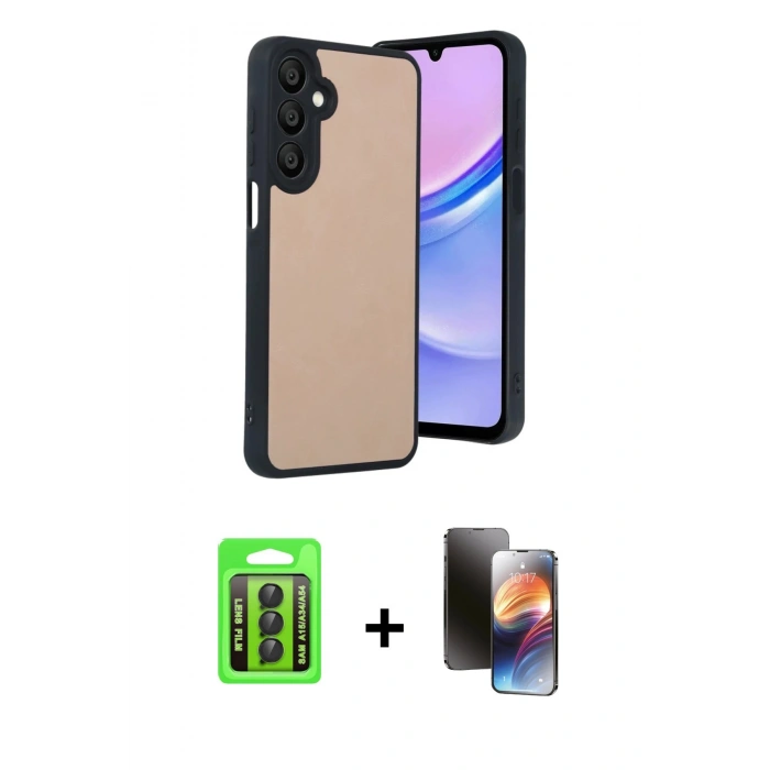 MARSİLYAN™- Galaxy A15 4G Kılıf Kıvılcım Işık Serisi - Siyah 3D Antistatik Mat Seramik Nano Ekran Koruyucu + Raze Metal Kamera Lens - SH