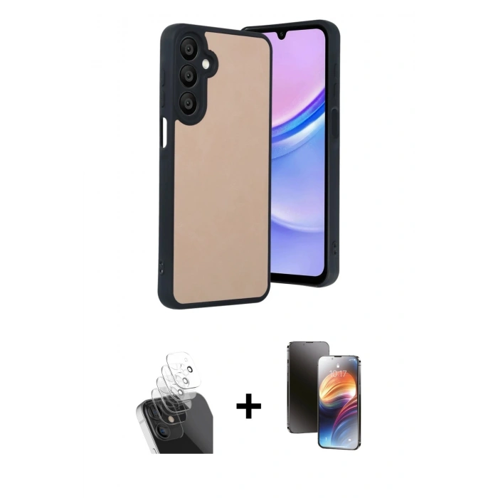 MARSİLYAN™- Galaxy A15 4G Kılıf Kıvılcım Işık Serisi - Siyah 3D Antistatik Mat Seramik Nano Ekran Koruyucu + Kamera Lens Koruma Cam - SF