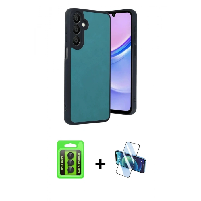 MARSİLYAN™- Galaxy A15 4G Kılıf Kıvılcım Işık Serisi - Siyah 3D Antistatik Seramik Nano Ekran Koruyucu + Raze Metal Kamera Lens - SH