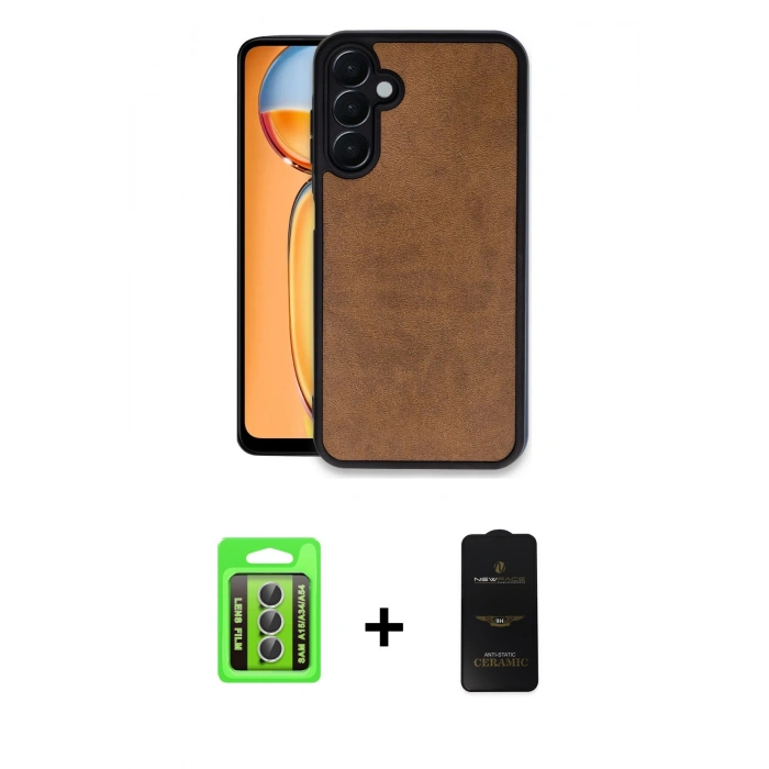 MARSİLYAN™- Galaxy A15 4G Kılıf Kıvılcım Işık Serisi - Siyah 6D Antistatik Mat Seramik Hayalet Nano Ekran Koruyucu + Raze Metal Kamera Lens - GS