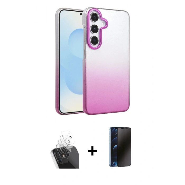 MARSİLYAN™- Galaxy A15 4G Kılıf Kıvılcım Minimal Özel Seri - Siyah 3D Antistatik Hayalet Cam Ekran Koruyucu + Kamera Lens Koruma Cam - SF