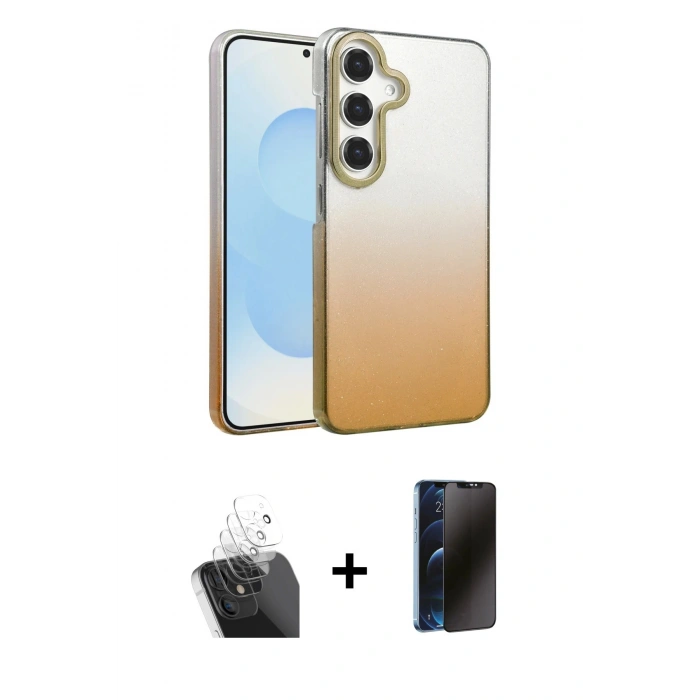 MARSİLYAN™- Galaxy A15 4G Kılıf Kıvılcım Minimal Özel Seri - Siyah 3D Antistatik Hayalet Cam Ekran Koruyucu + Kamera Lens Koruma Cam - SF