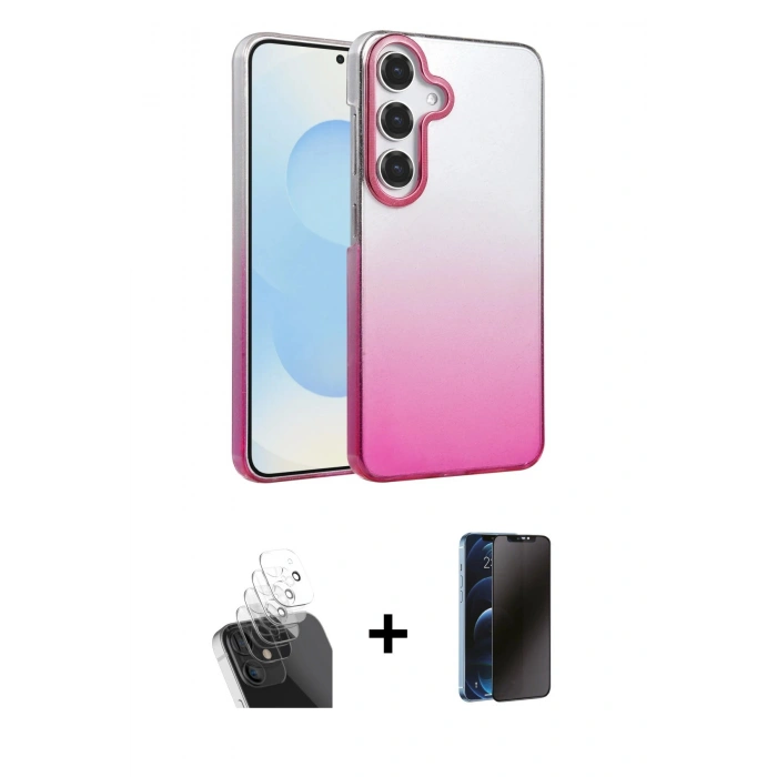 MARSİLYAN™- Galaxy A15 4G Kılıf Kıvılcım Minimal Özel Seri - Siyah 3D Antistatik Hayalet Cam Ekran Koruyucu + Kamera Lens Koruma Cam - SF