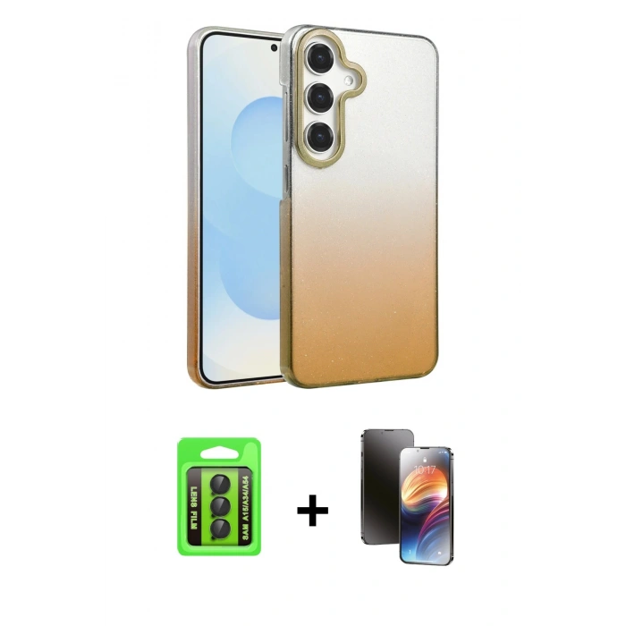 MARSİLYAN™- Galaxy A15 4G Kılıf Kıvılcım Minimal Özel Seri - Siyah 3D Antistatik Mat Seramik Nano Ekran Koruyucu + Raze Metal Kamera Lens - SH